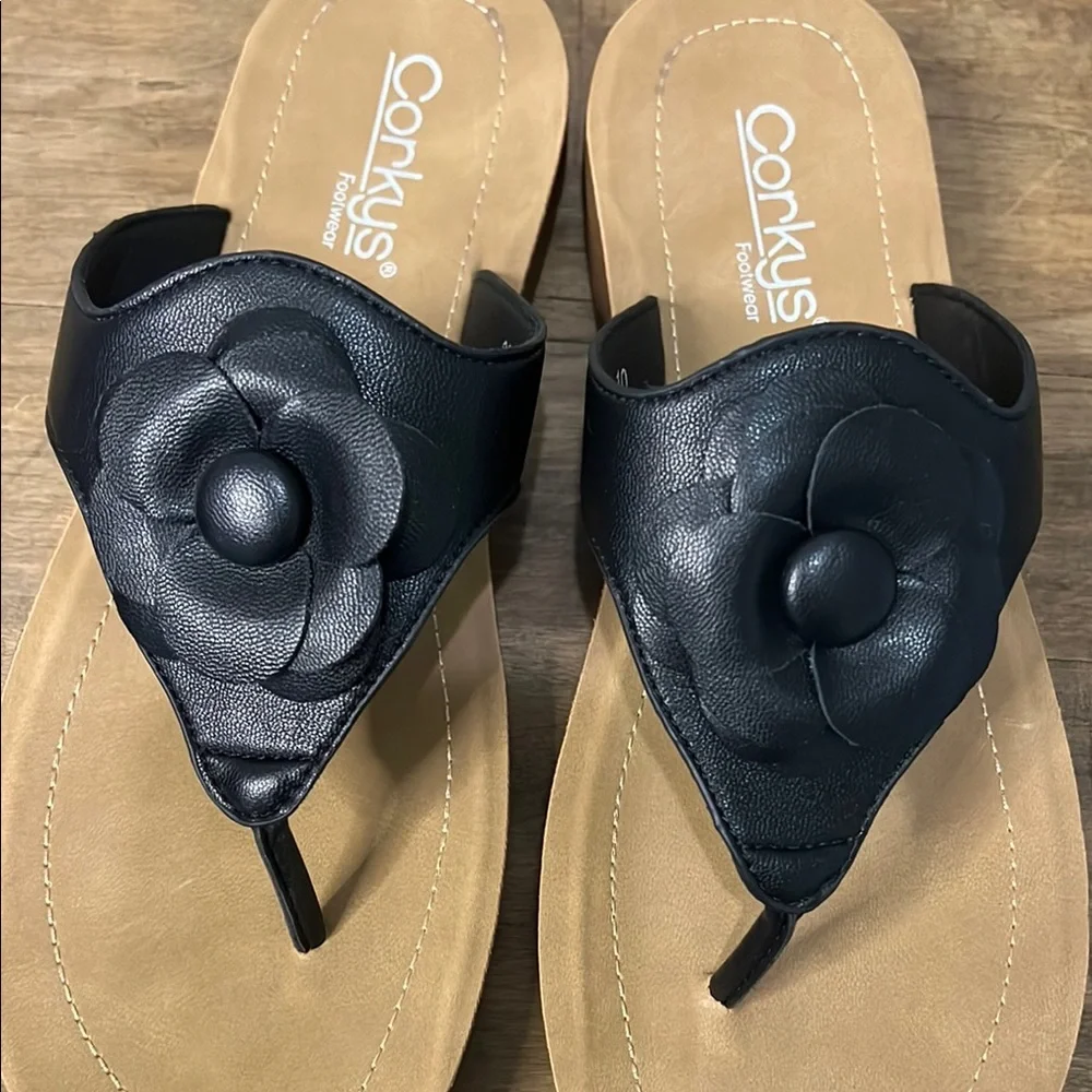 Corkys Black and Tan Floral Sandals size 10 So Delish NEW - Picture 6 of 6